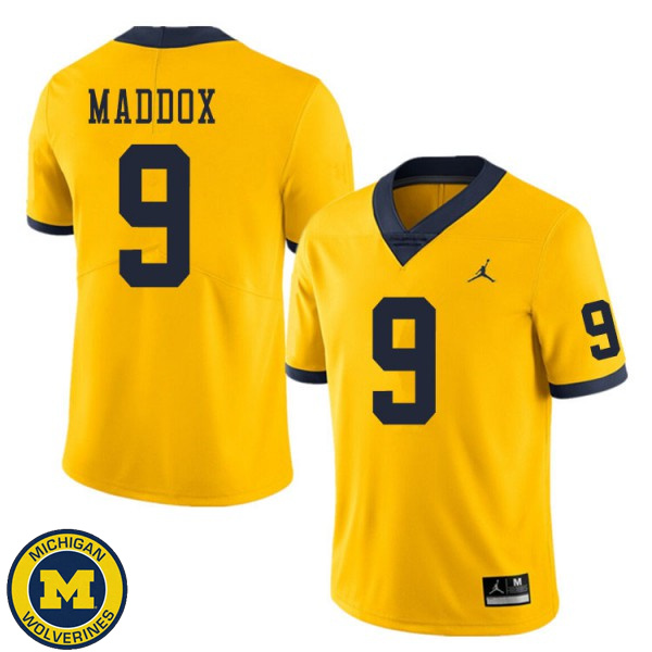 Mens University of Michigan #9 Andy Maddox Yellow Replica Jersey